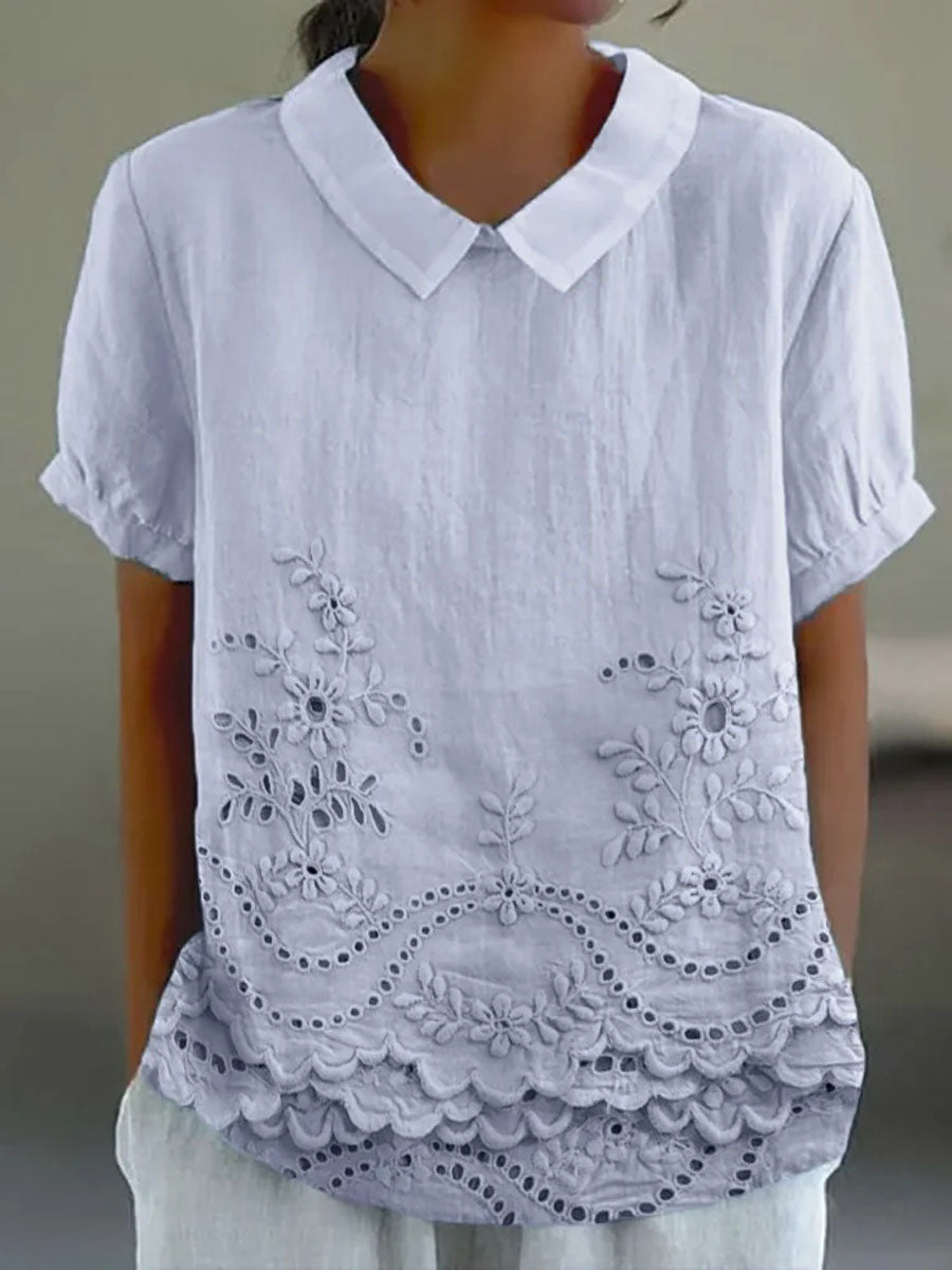 Blusa con cuello bordado calado – Dulce estilo veraniego