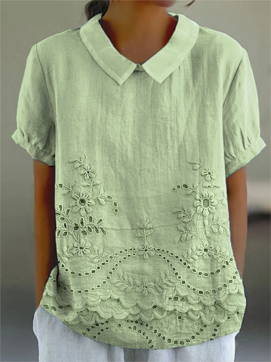 Blusa con cuello bordado calado – Dulce estilo veraniego