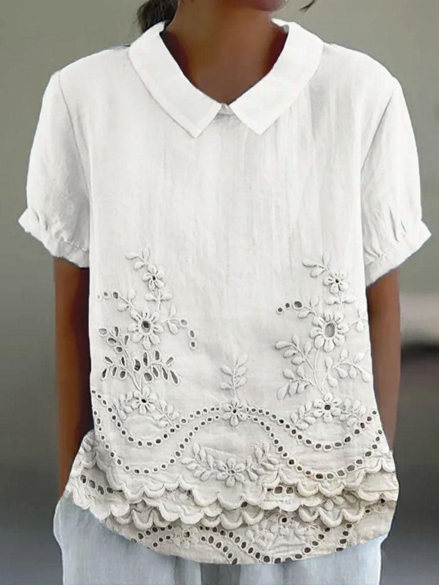 Blusa con cuello bordado calado – Dulce estilo veraniego