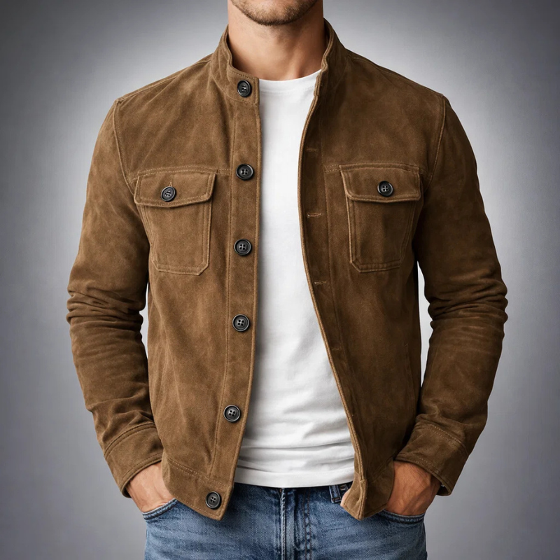 Chaqueta camisera de hombre efecto ante con bolsillos