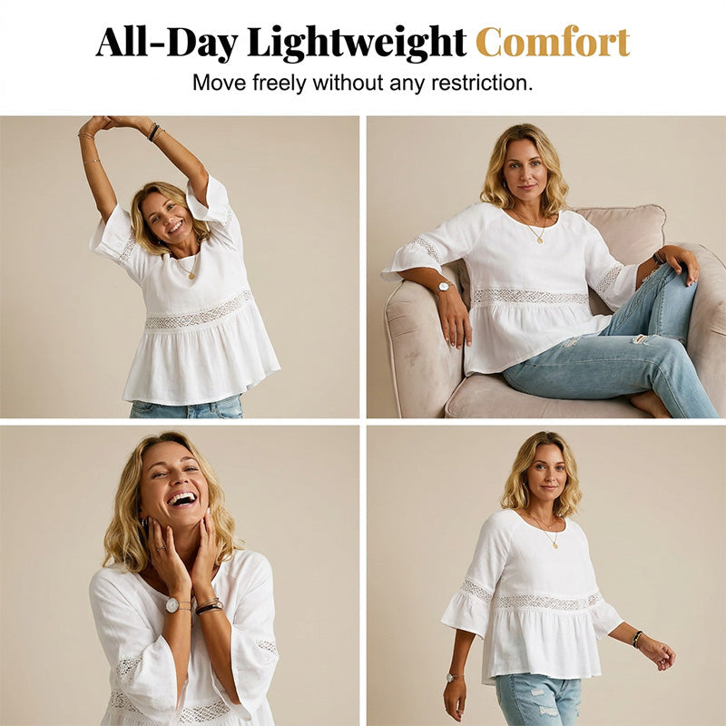Blusa para mujer con encaje delicado y corte peplum fluido