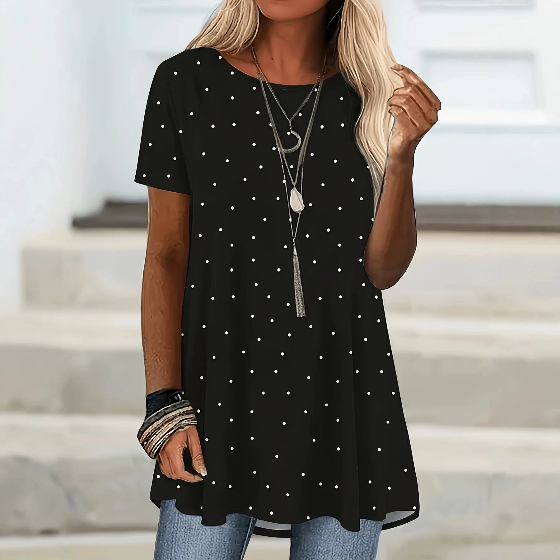 Blusa para mujer con estampado de lunares y corte en A