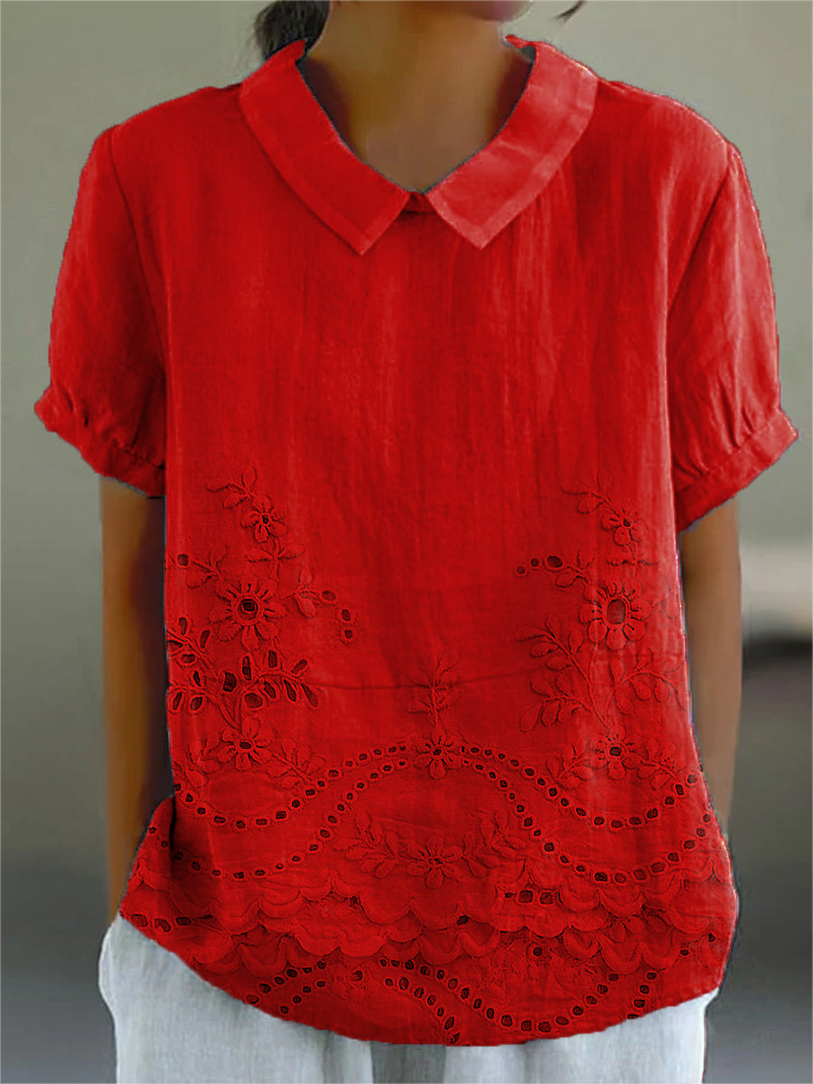 Blusa con cuello bordado calado – Dulce estilo veraniego
