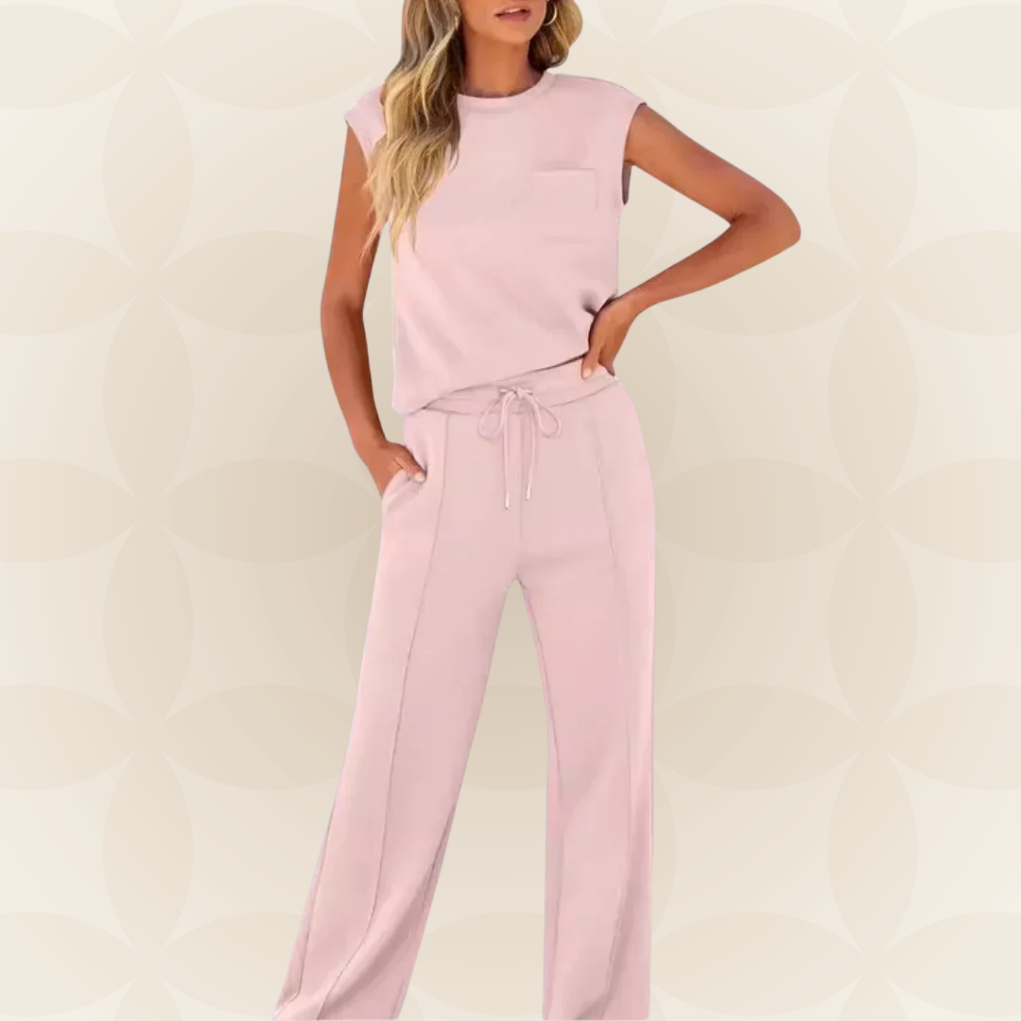 Conjunto de mujer con top sin mangas y pantalón de pernera ancha