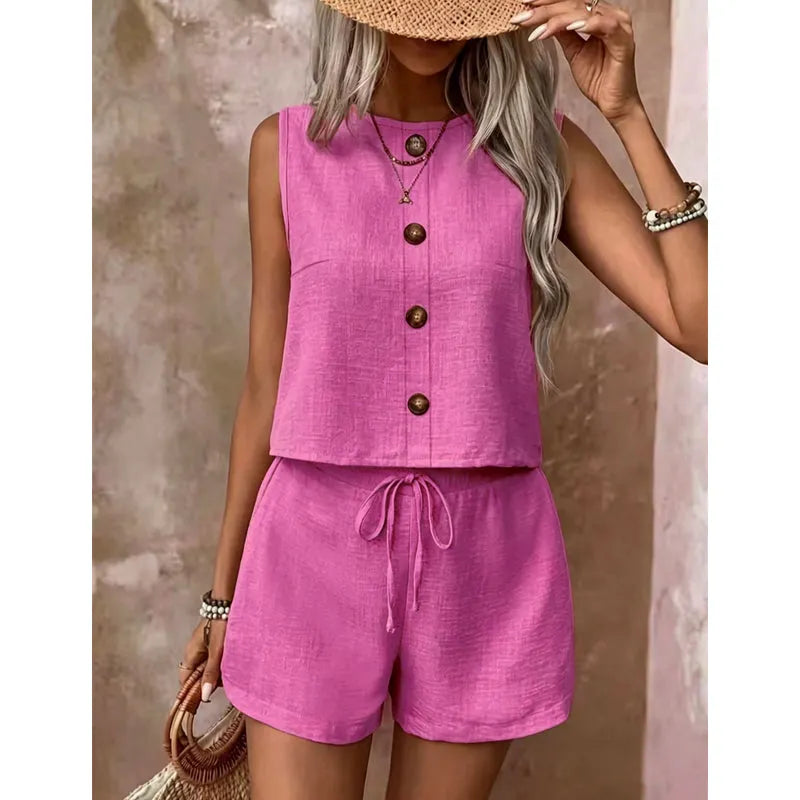 Conjunto para mujer con top sin mangas y pantalón corto ajustable