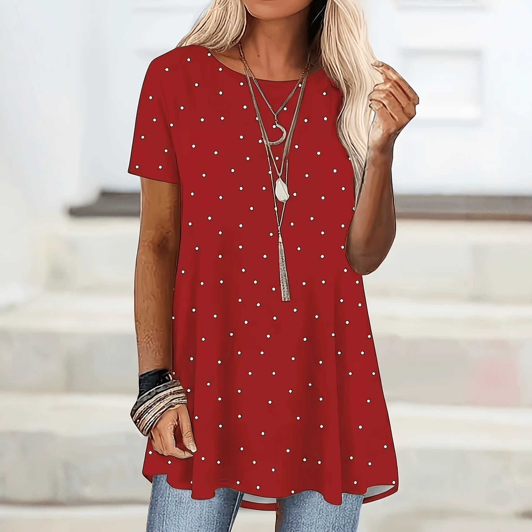 Blusa para mujer con estampado de lunares y corte en A
