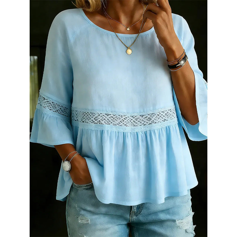 Blusa para mujer con encaje delicado y corte peplum fluido