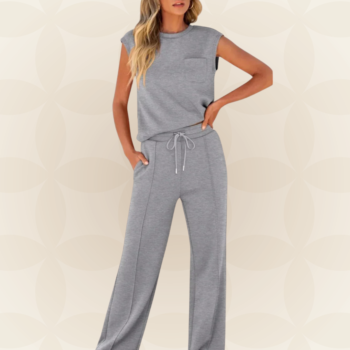 Conjunto de mujer con top sin mangas y pantalón de pernera ancha