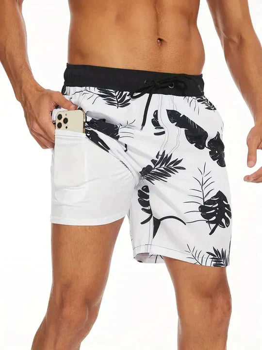 Bañador hombre doble capa con compresión y cordón playa