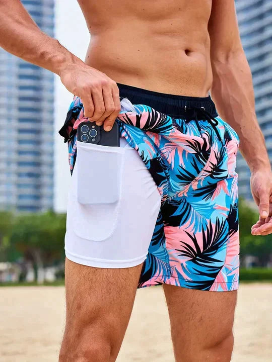 Bañador hombre doble capa con compresión y cordón playa