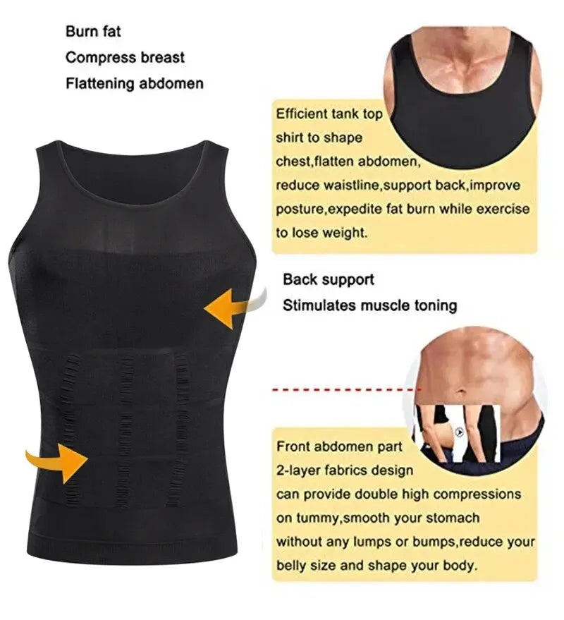 Camiseta compresiva hombre sin costuras para control abdominal