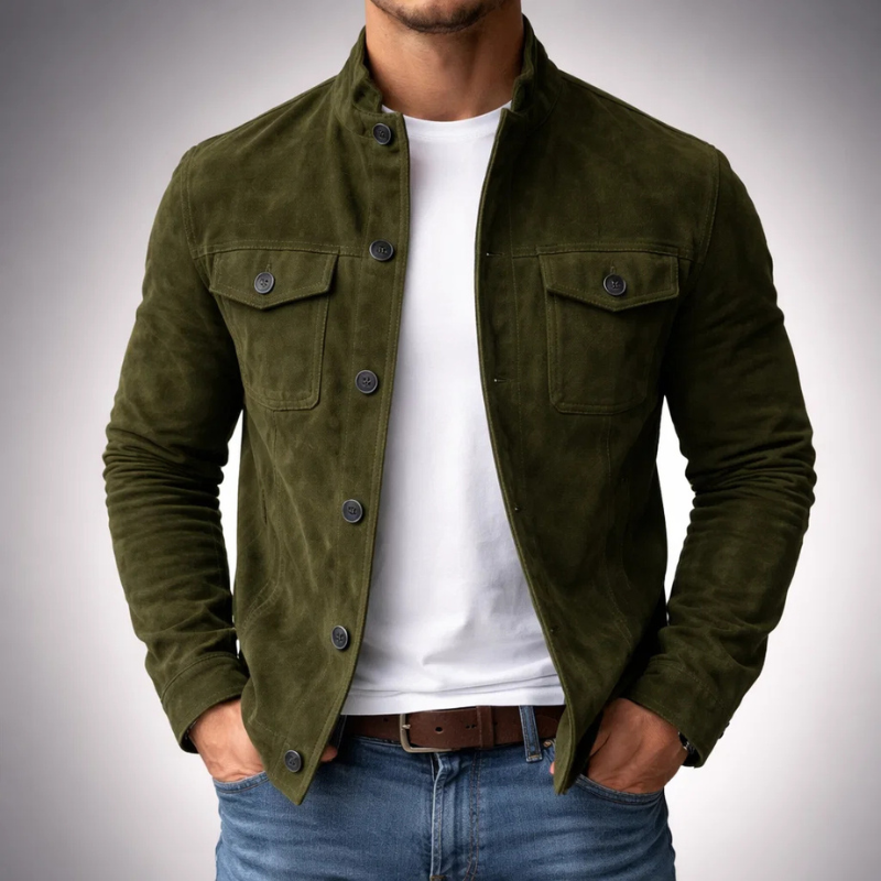 Chaqueta camisera de hombre efecto ante con bolsillos