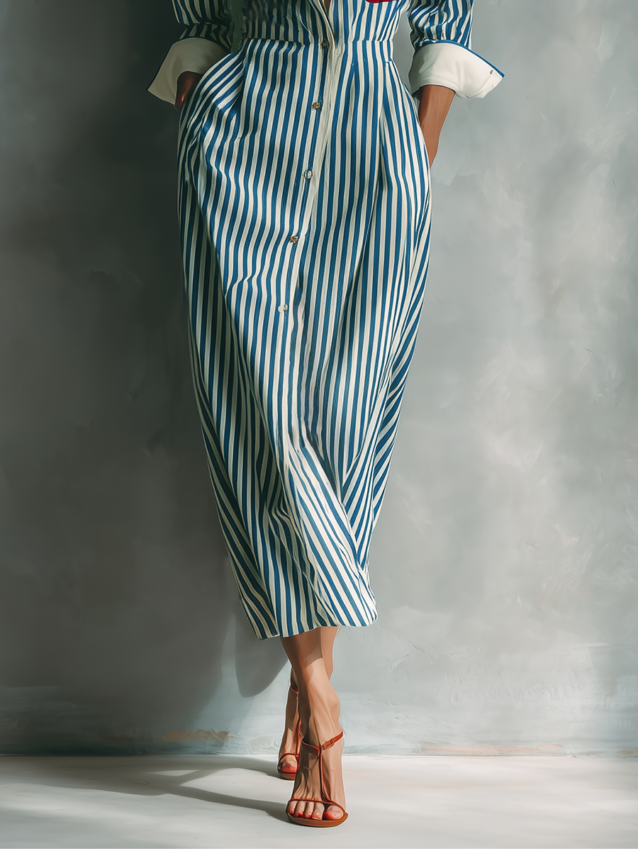 Brisa | Vestido camisero de rayas con bolsillo en el pecho