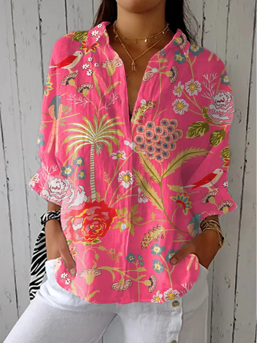 Daniela | Blusa de botones con estampado tropical