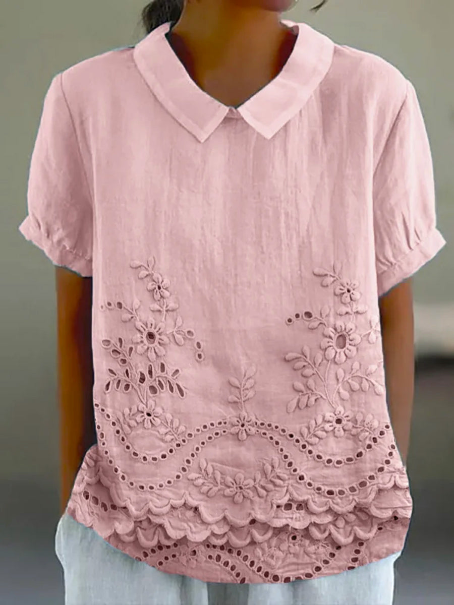 Blusa con cuello bordado calado – Dulce estilo veraniego