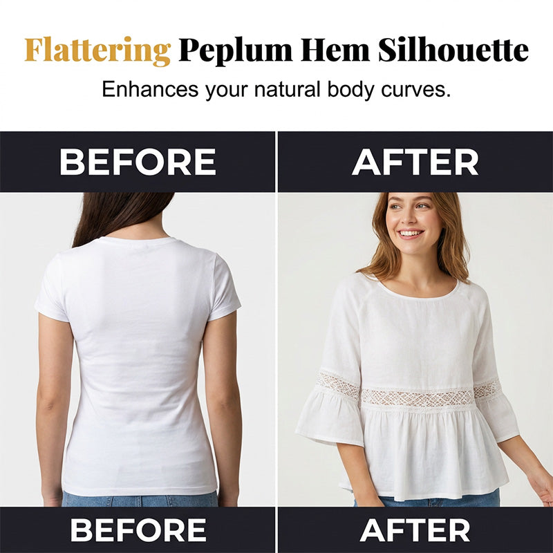 Blusa para mujer con encaje delicado y corte peplum fluido