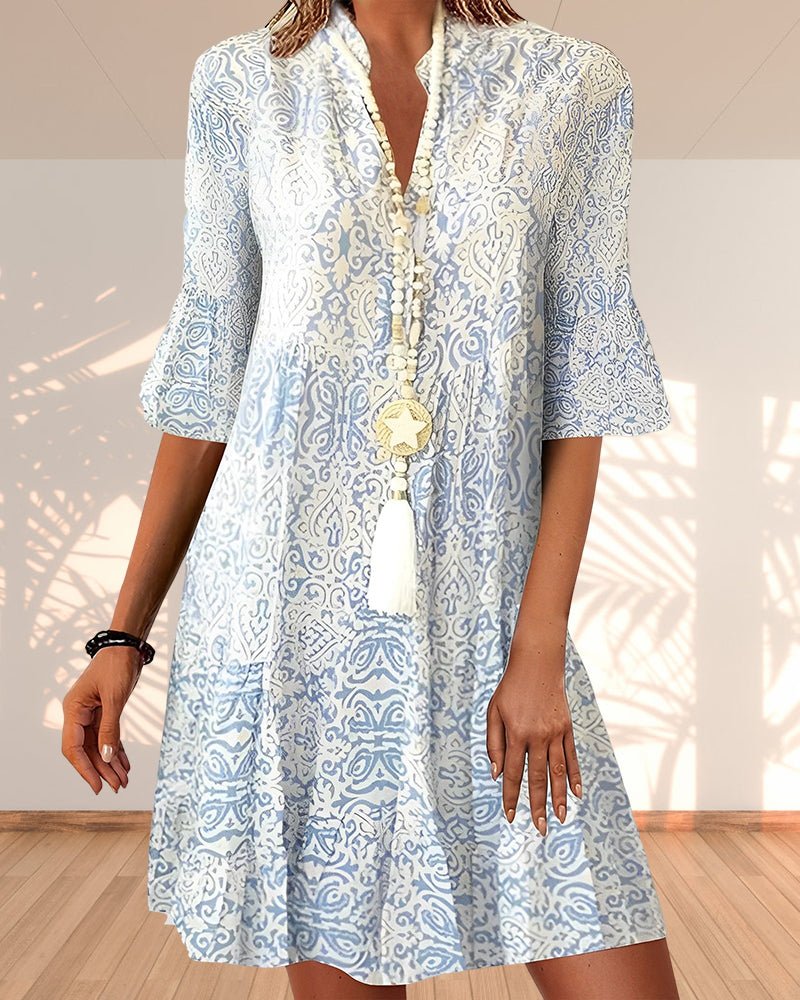 Vestido midi – Estampado paisley y manga tres cuartos