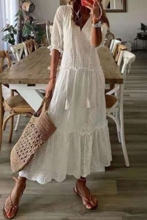 Raffaella | Vestido largo boho floral con borlas