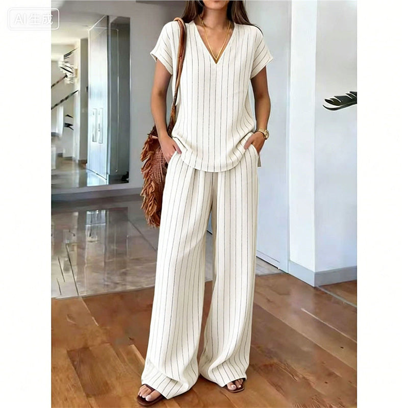 Conjunto de dos piezas para mujer con estampado bohemio y pantalón ancho