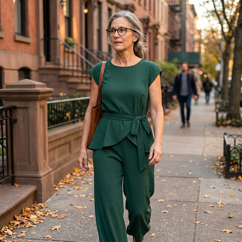 Conjunto de mujer con top anudado y pantalón ancho