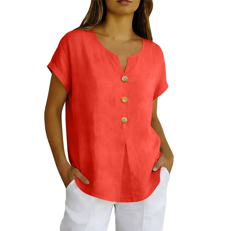 Camiseta mujer cuello V con botones decorativos