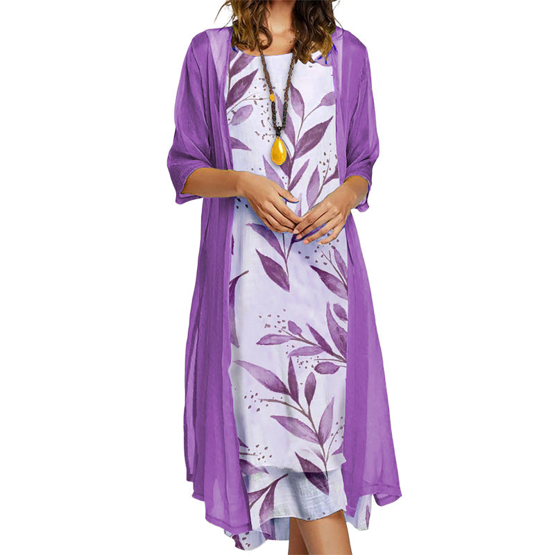 Conjunto de vestido floral para mujer con chaqueta ligera