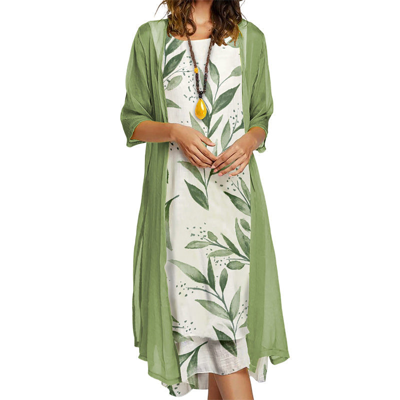 Conjunto de vestido floral para mujer con chaqueta ligera