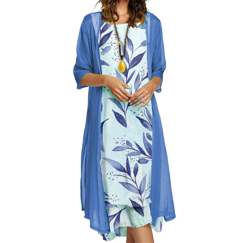 Conjunto de vestido floral para mujer con chaqueta ligera