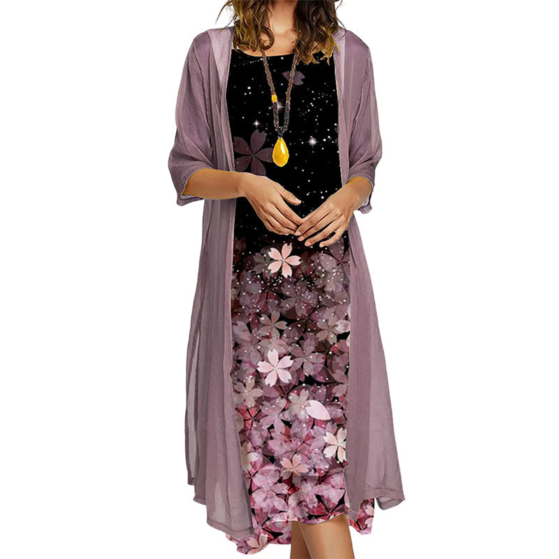 Conjunto de vestido floral para mujer con chaqueta ligera