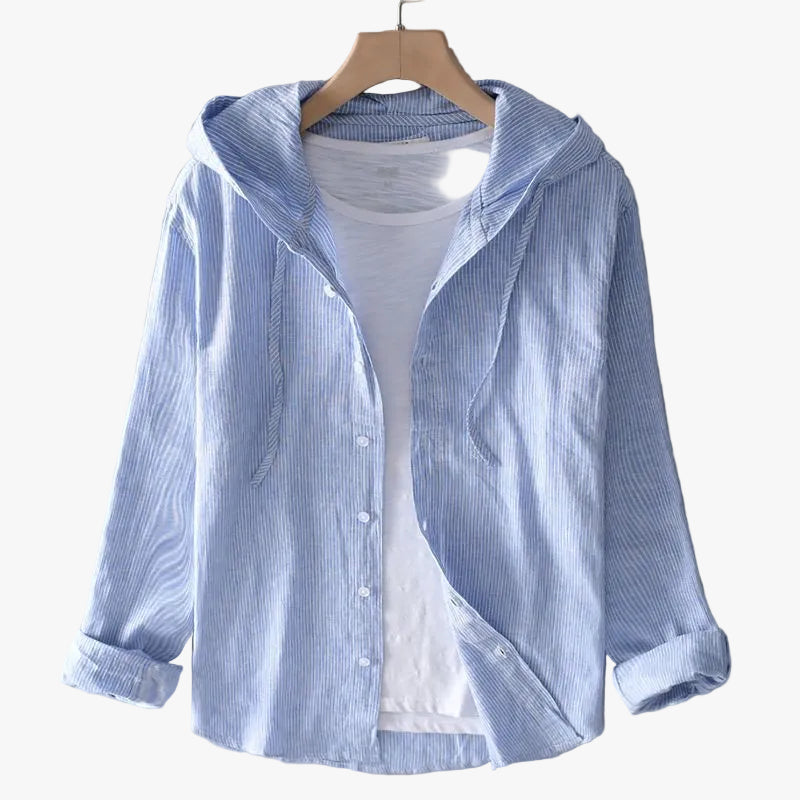 Camisa informal de lino para mujer con capucha y botones delanteros