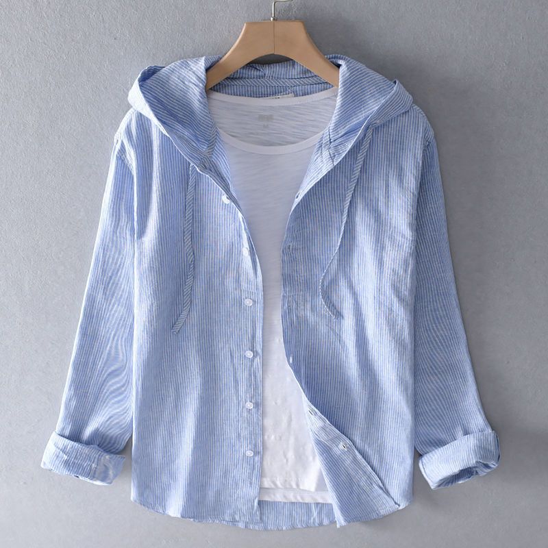 Camisa informal de lino para mujer con capucha y botones delanteros