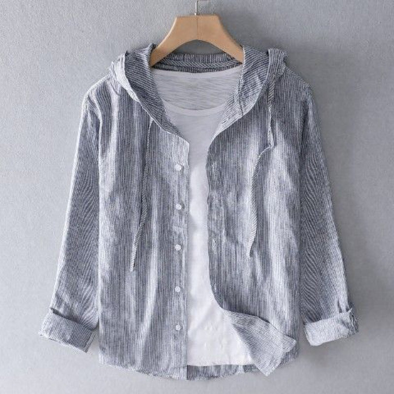 Camisa informal de lino para mujer con capucha y botones delanteros