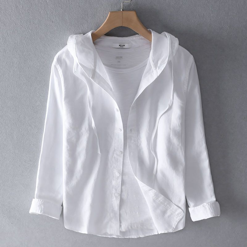 Camisa informal de lino para mujer con capucha y botones delanteros