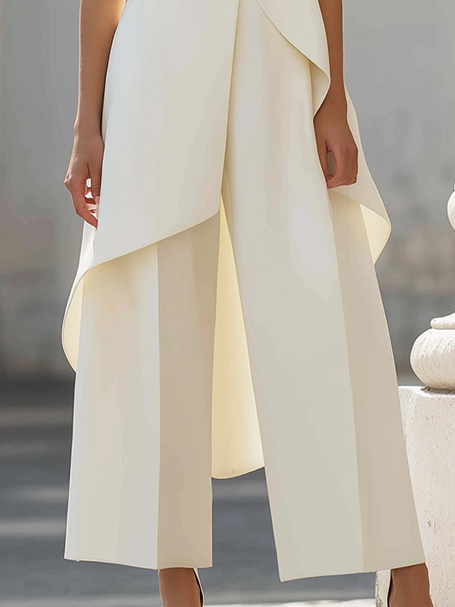 Conjunto de dos piezas mujer asimétrico con pantalón ancho