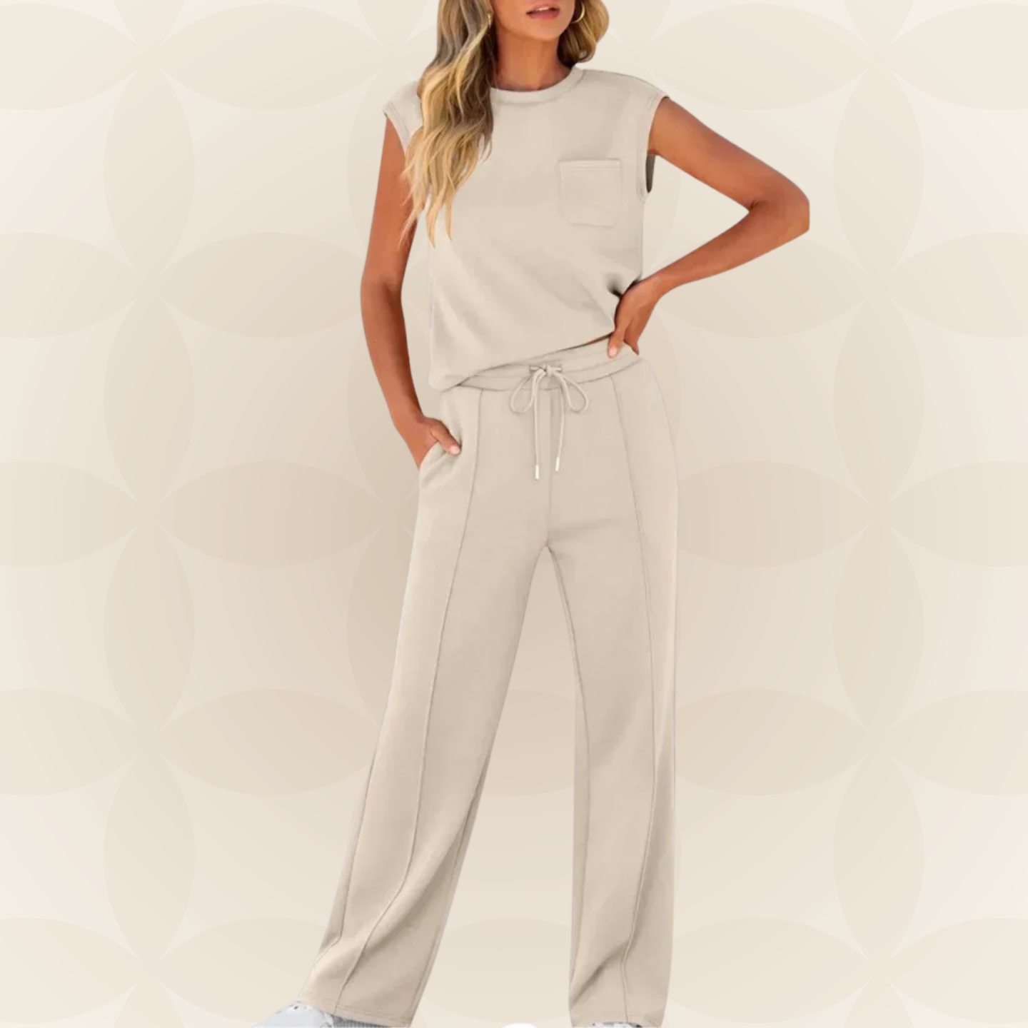 Conjunto de mujer con top sin mangas y pantalón de pernera ancha