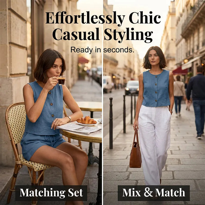 Conjunto para mujer con top sin mangas y pantalón corto ajustable