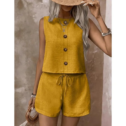 Conjunto para mujer con top sin mangas y pantalón corto ajustable