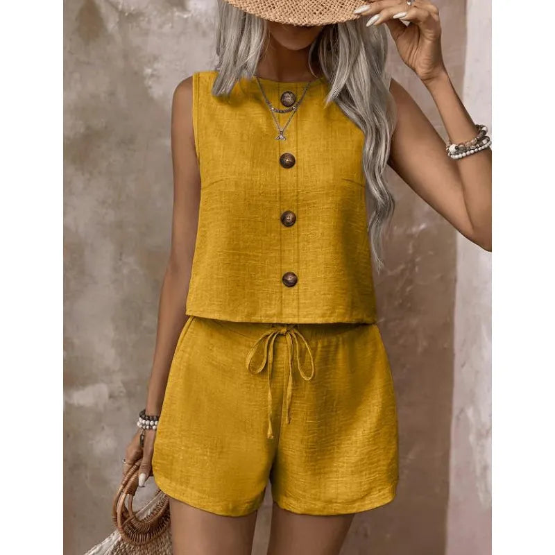 Conjunto para mujer con top sin mangas y pantalón corto ajustable