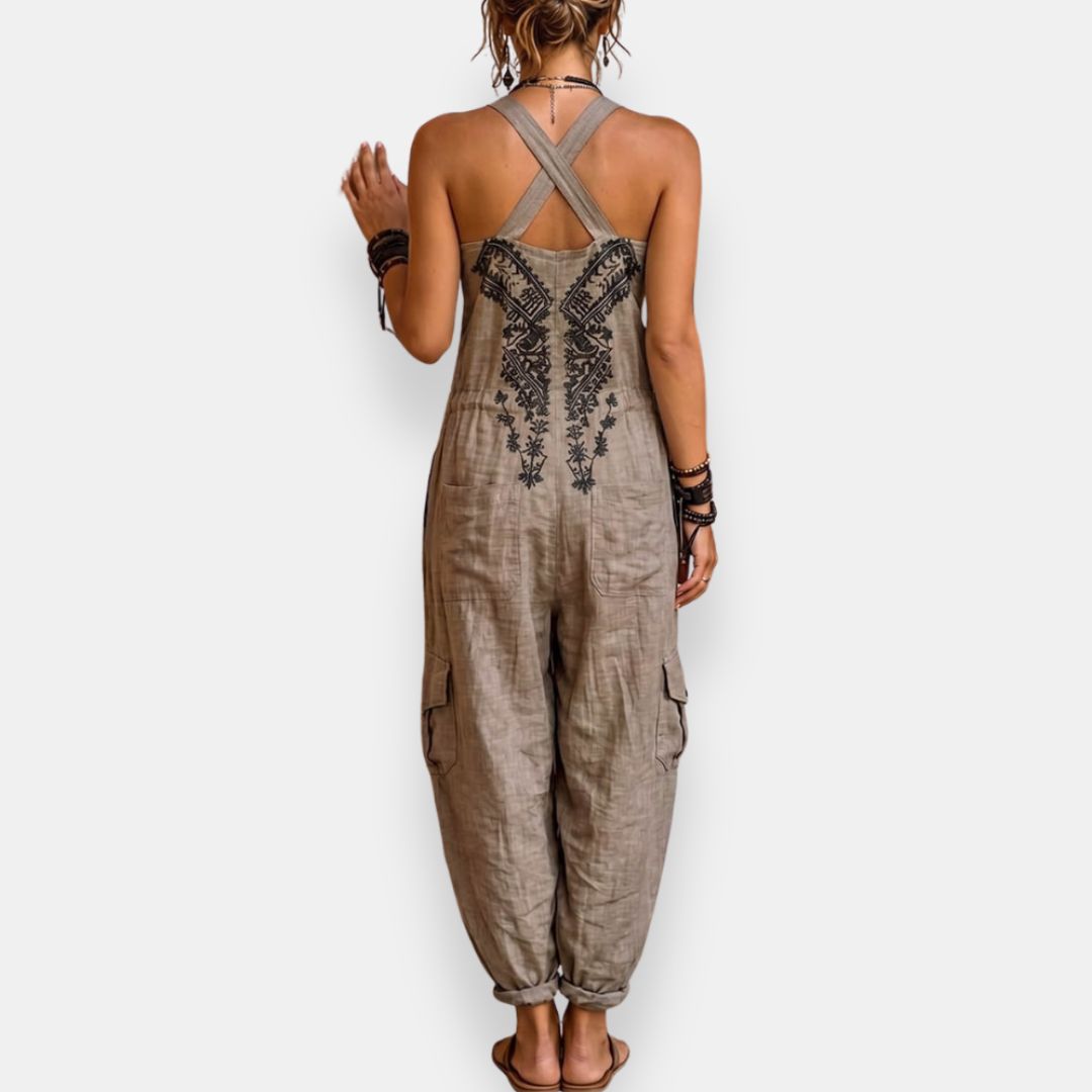Mono bohemio para mujer con bordados decorativos y tirantes ajustables