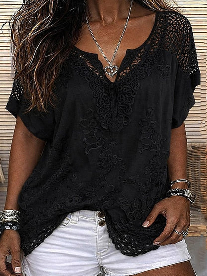 Blusa para mujer con encaje bordado y escote en V