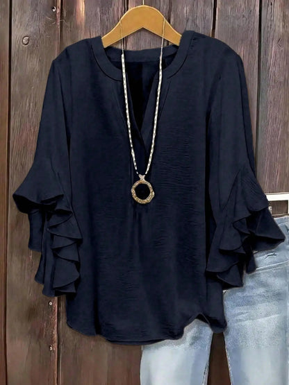 Blusa para mujer con escote en V y mangas acampanadas