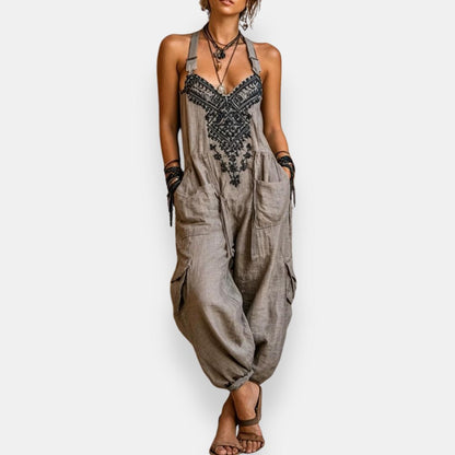 Mono bohemio para mujer con bordados decorativos y tirantes ajustables