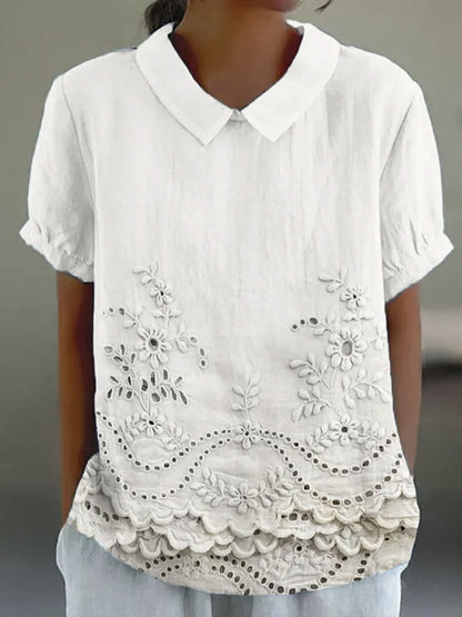 Blusa con cuello bordado calado – Dulce estilo veraniego