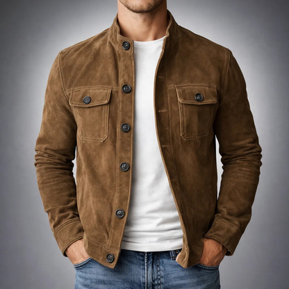 Chaqueta camisera de hombre efecto ante con bolsillos