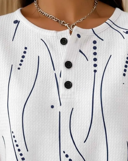 Camiseta de mujer de manga corta con estampado gráfico y botones