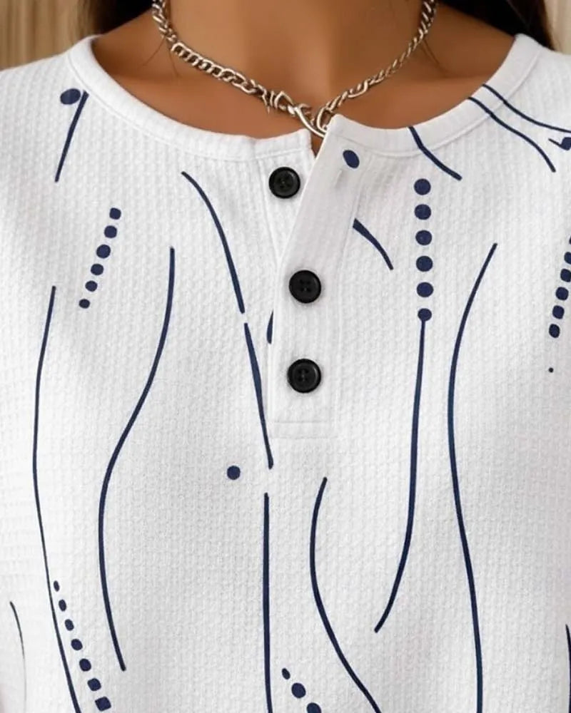 Camiseta de mujer de manga corta con estampado gráfico y botones