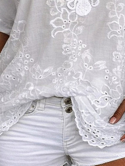 Blusa para mujer con encaje bordado y escote en V
