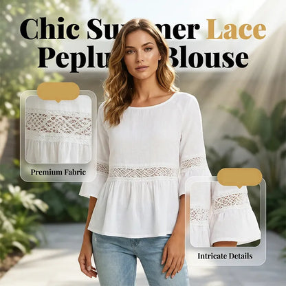 Blusa para mujer con encaje delicado y corte peplum fluido