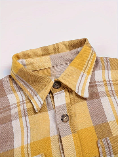 Camisa de poliéster a cuadros con botones para estilo casual