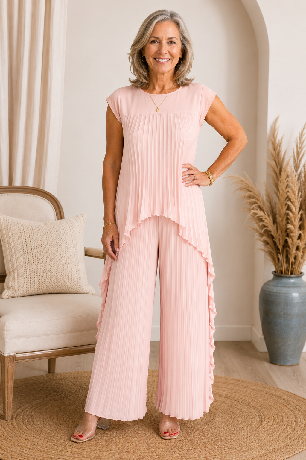 Conjunto de mujer plisado con pantalón ancho